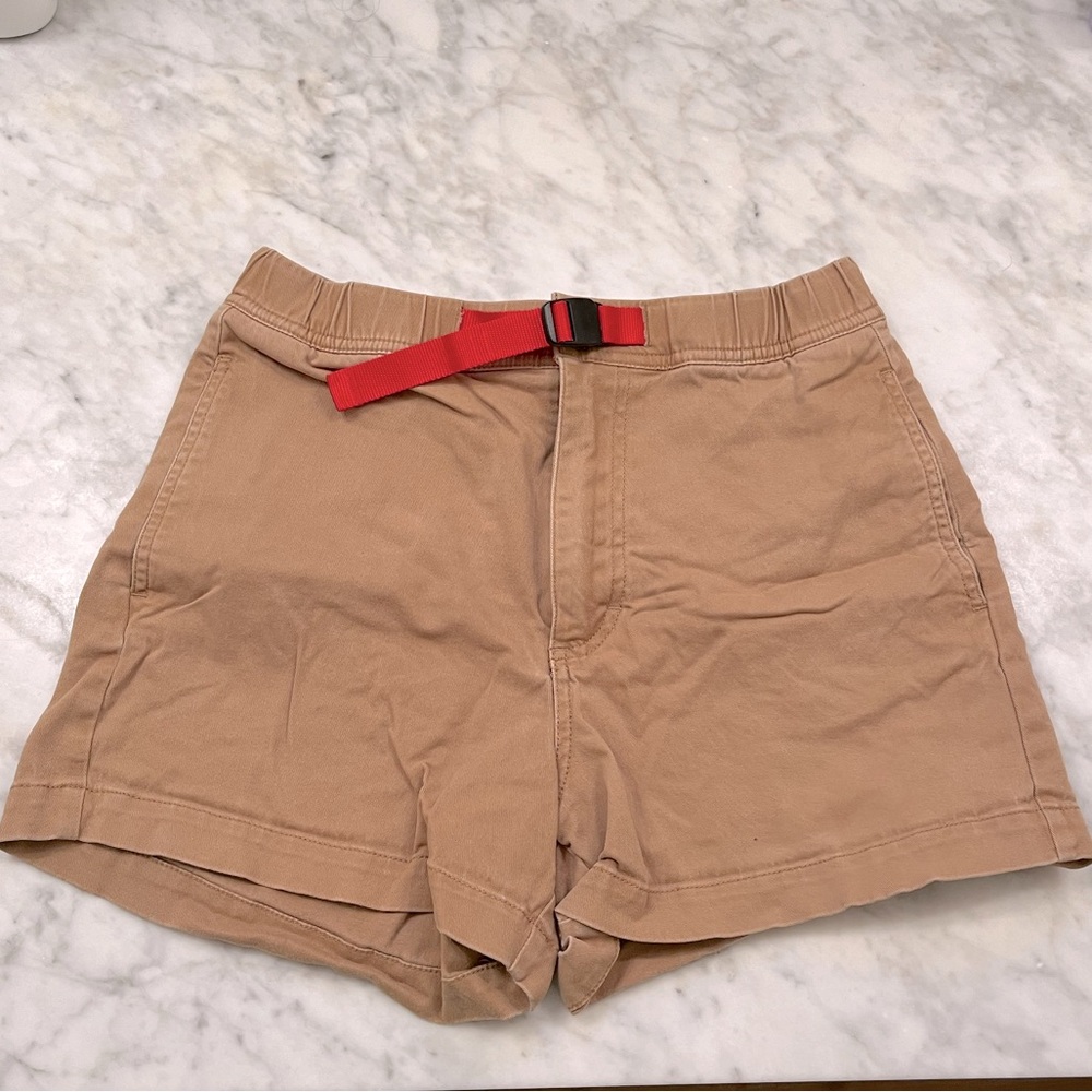 Topo Designs High Waist Women Shorts - Tan with Red Belt